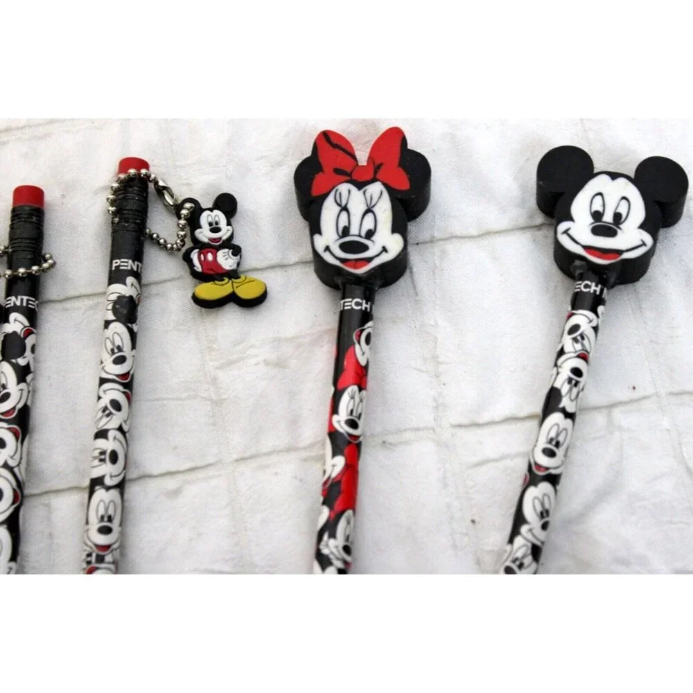 6 Vtg 90s Pentech Disney Minnie Mickey Mouse Pencils Erasers Charm Unsharpened